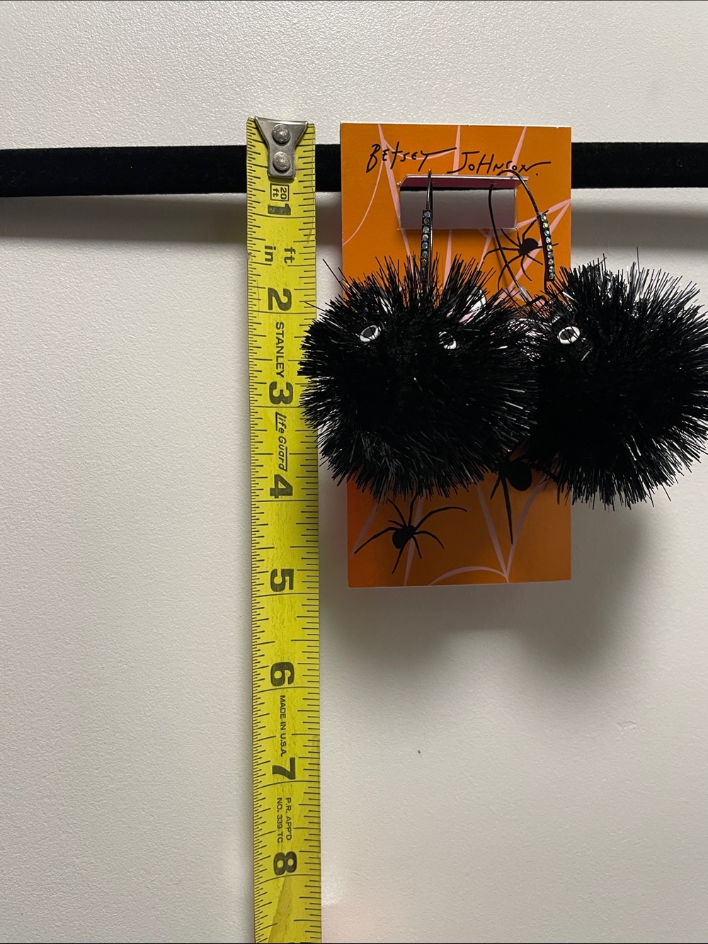 Betsey Johnson Adorable Black “Pom Pom” Cats with Rhinestone Drop Hoop Earrings - Picture 7 of 8